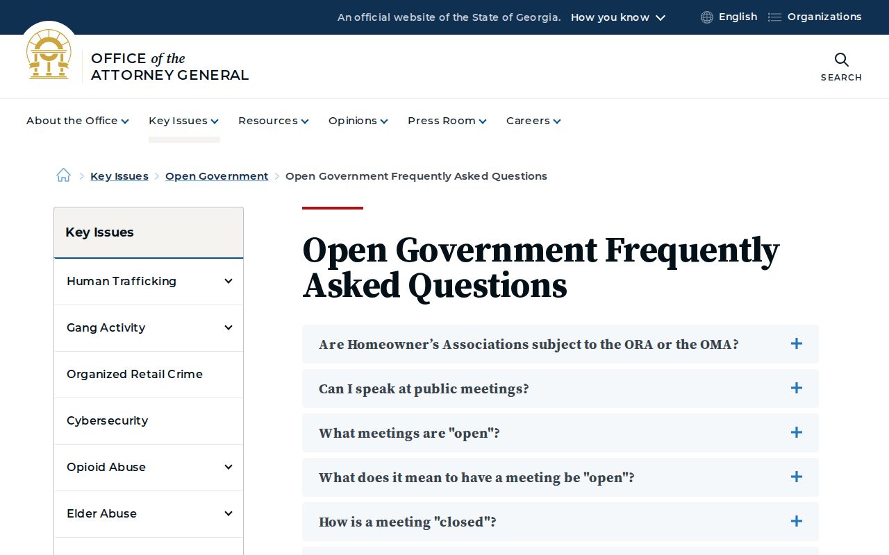 Georgia warrant record access guidance from the Attorney General's Open Records FAQ