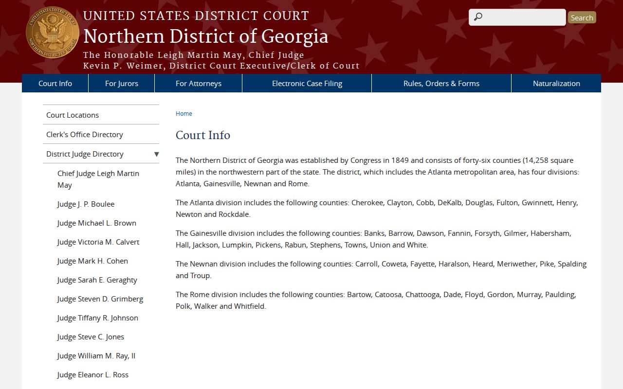 Georgia warrant system federal district divisions and county court locations