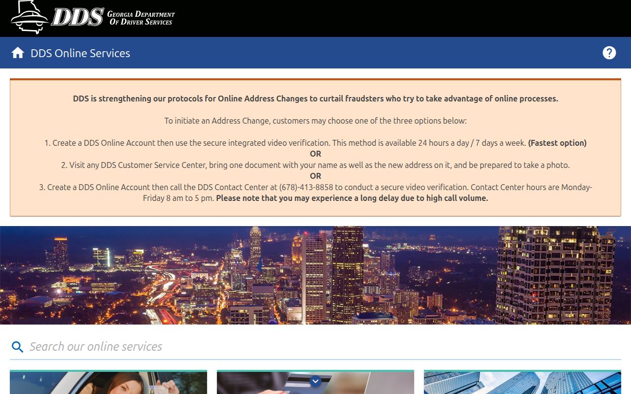 Georgia traffic warrant records, DDS own-account portal landing page
