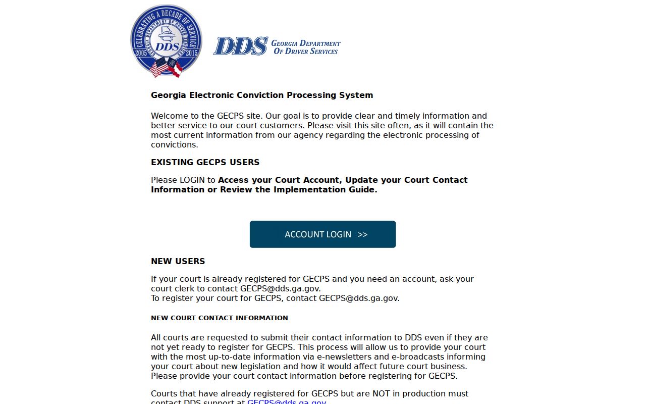 Georgia traffic warrant process, secure court reporting portal landing screen