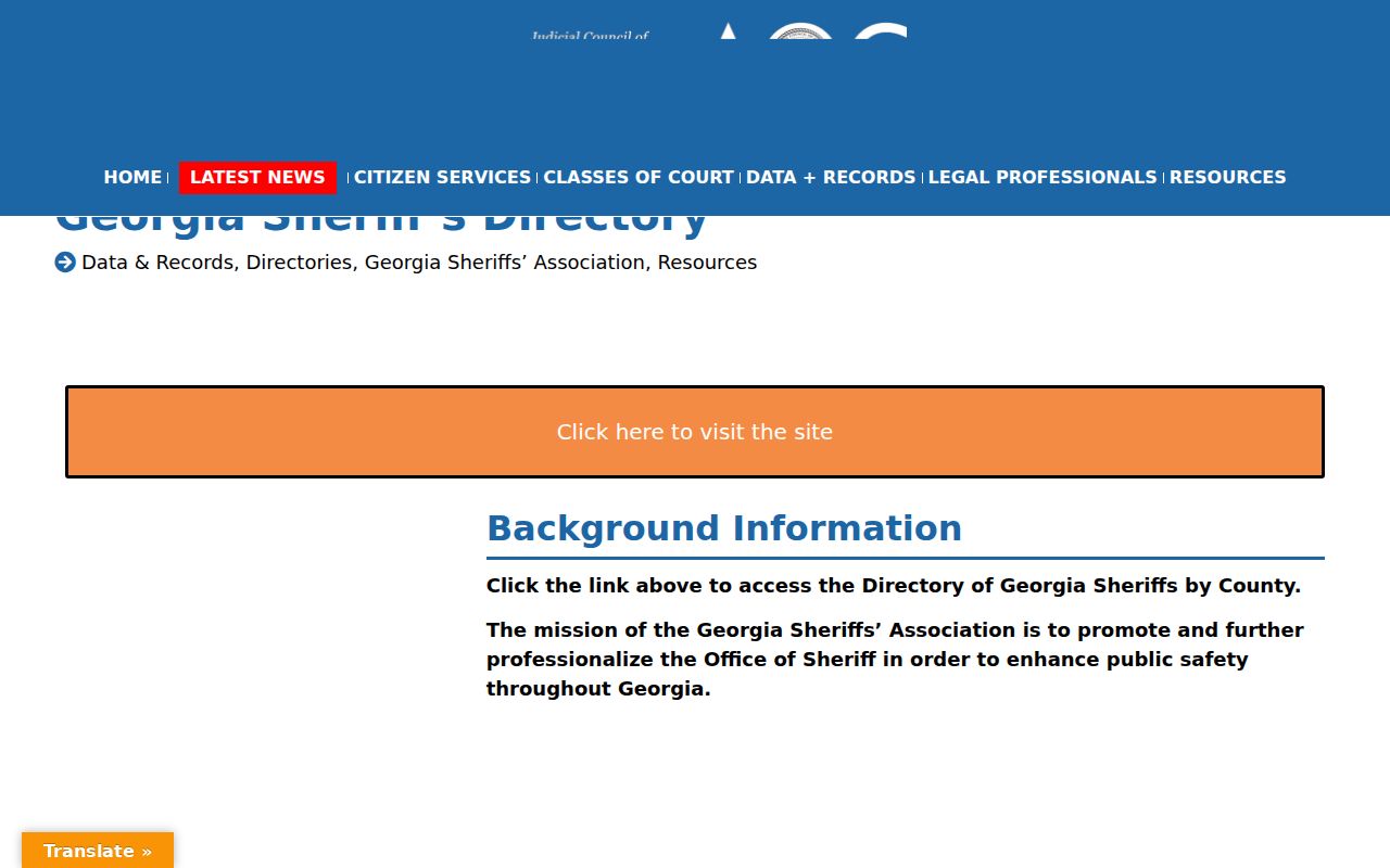 Georgia warrant records routing through the Georgia Courts sheriff directory